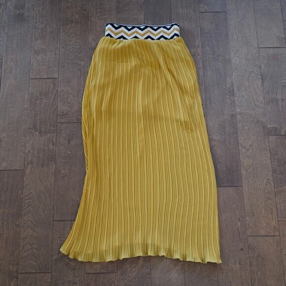 Anthropologie Dear Creatures Maxi Skirt Women Small Mustard Pleated High Waisted - Picture 4 of 10